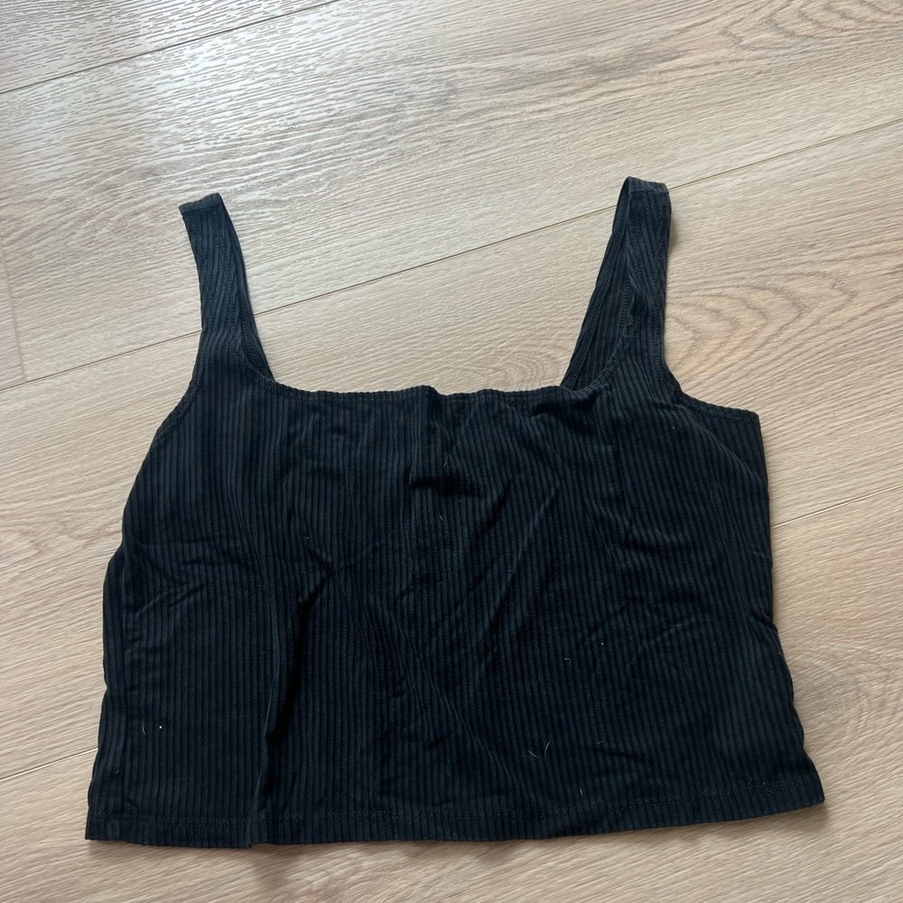 Reformation Lightweight Black Ribbed Crop Top